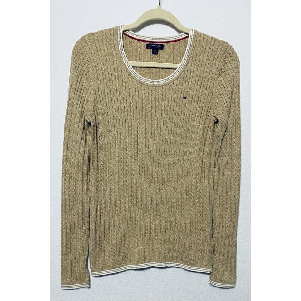 Tommy Hilfiger Womens Medium Tan Cable Knit Sweater Classic